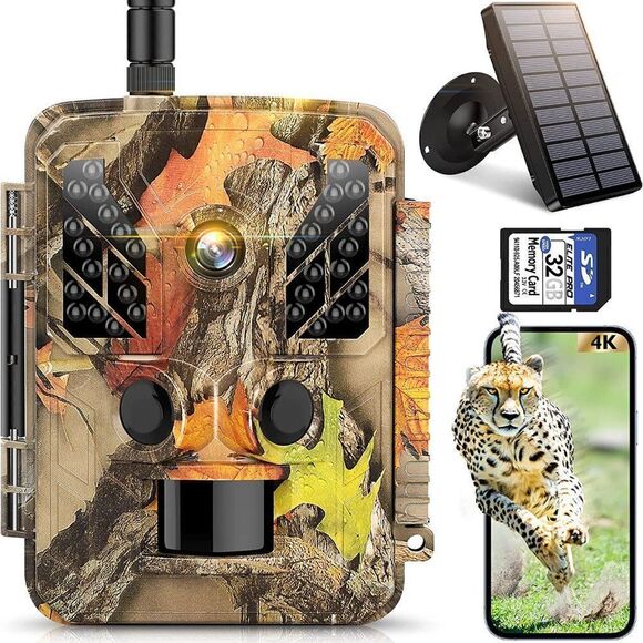 WiFi Trail Camera Solar Powered Camera 4K HD Video Hunting for Wildlife Monitori - Picture 1 of 10